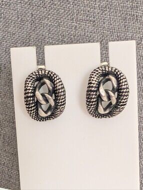 Vintage Signed Giovanni Textured Silver Tone Grunge Chain Post Earrings
